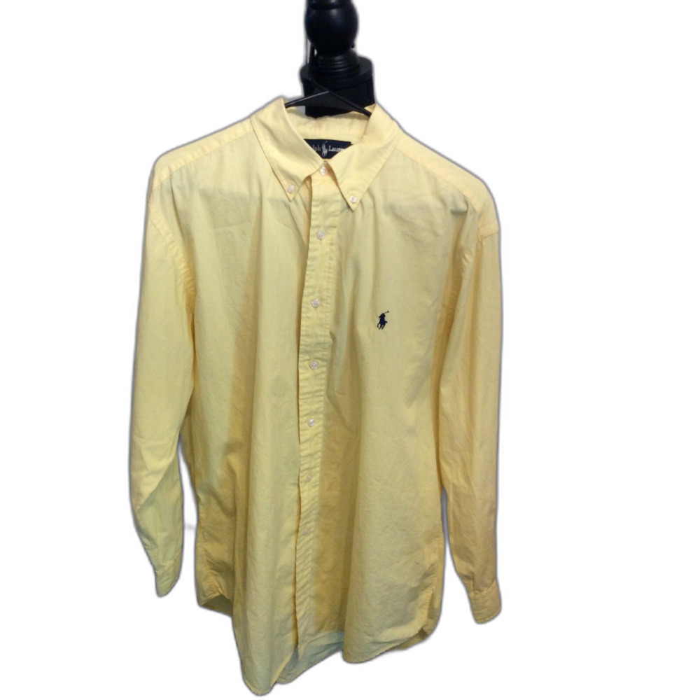 Vintage Ralph Lauren Yellow Button Up Yarmouth Shirt Cotton Size 16 32/33
